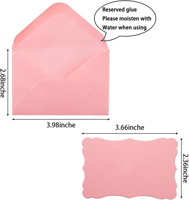 Toperd 100 Pack Mini Envelopes with Note Cards in 5 Colors for Wedding, Birthday, Baby Showers, 4 x 2.7 Inches (Pink) - Image 2